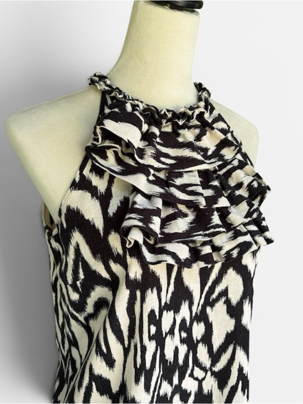 Marisa Christina Linen Blend Ikat Halter Blouse w/Ruffle Detail Size Small